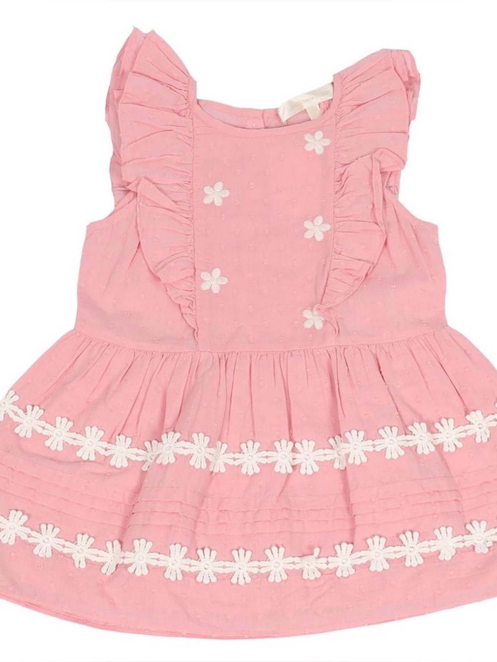 LoveShackFancy Girl's Pink Daisy Applique Ruffle Dress